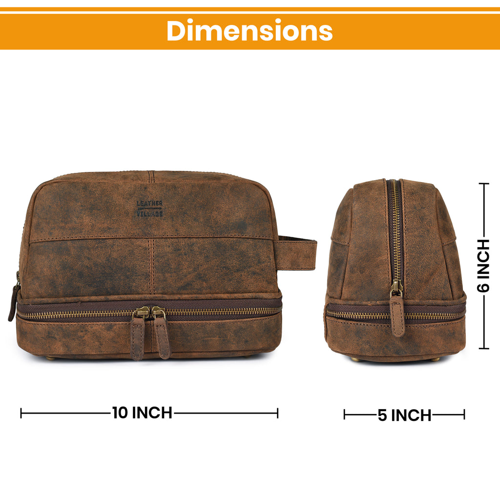 Leather Village Rustic Brown Leather Toiletry Organizer with Spacious Compartments
