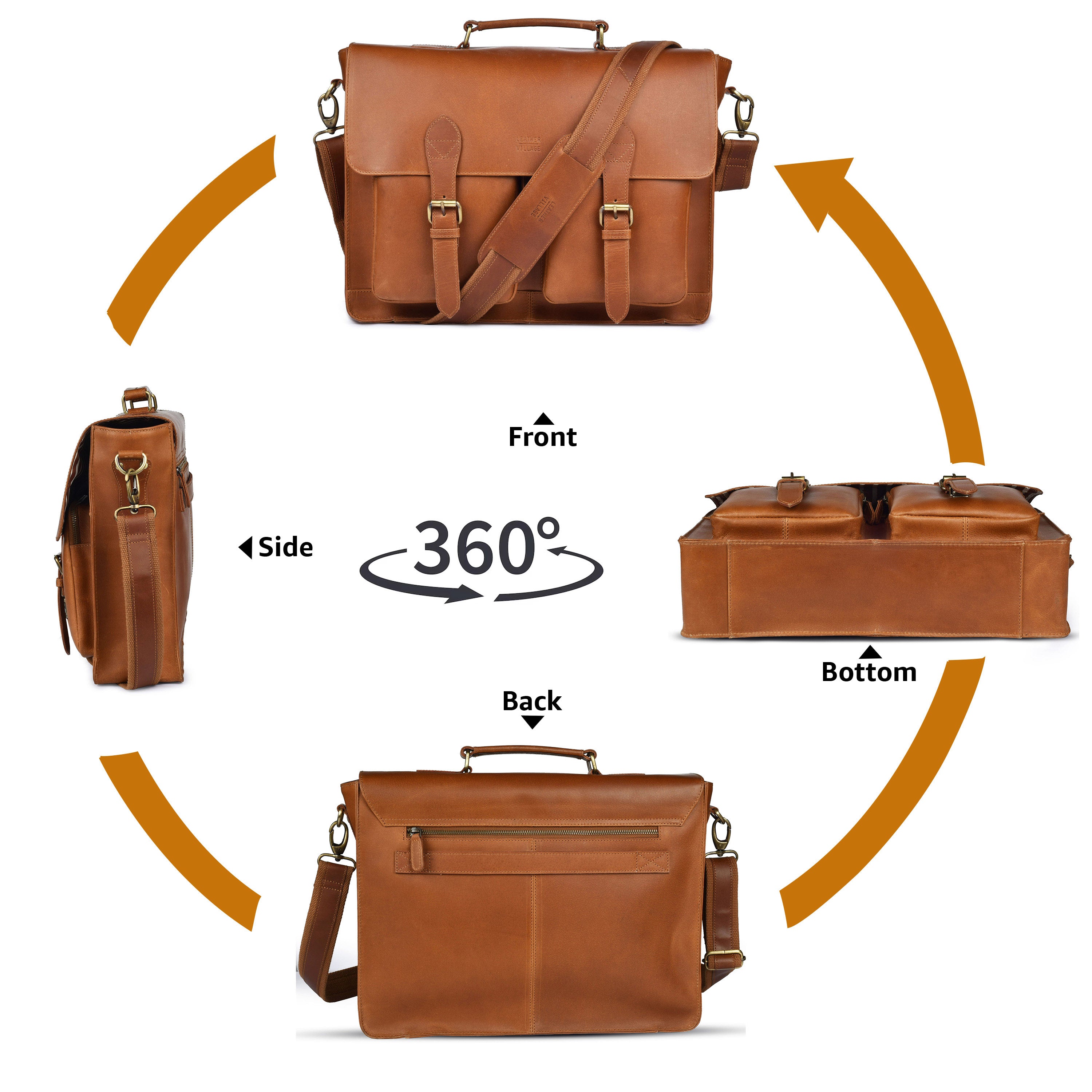 Briefcase Leather Messenger Bag - Tan