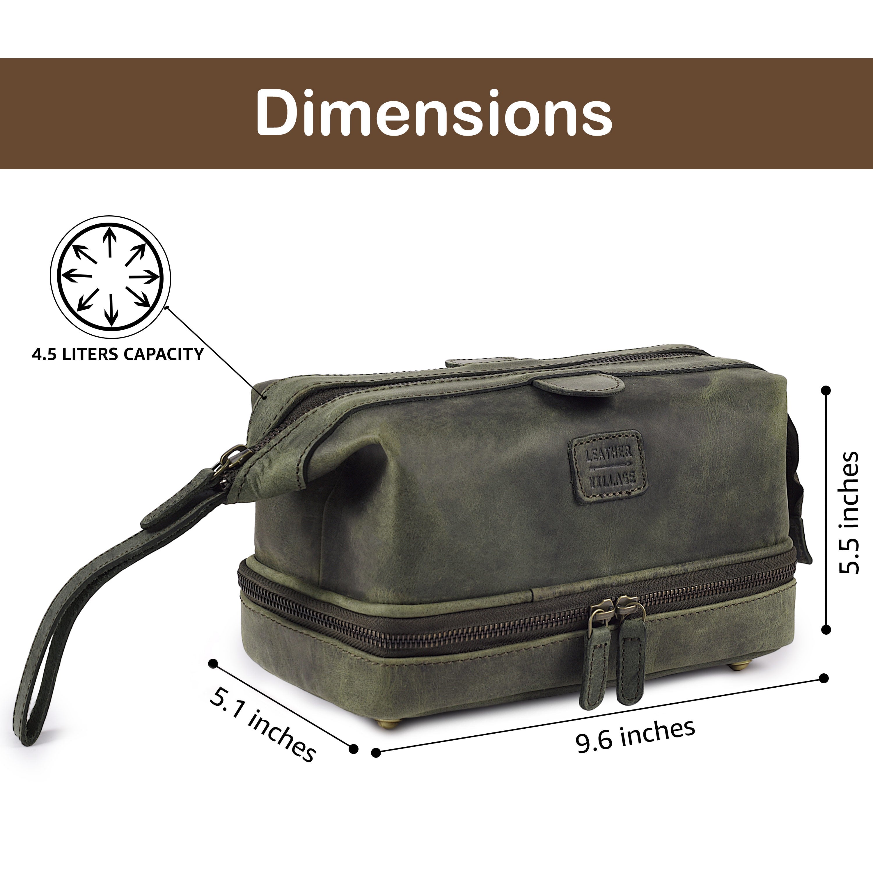 Olive Leather Dopp Kit – Travel Toiletry Bag Leather Village