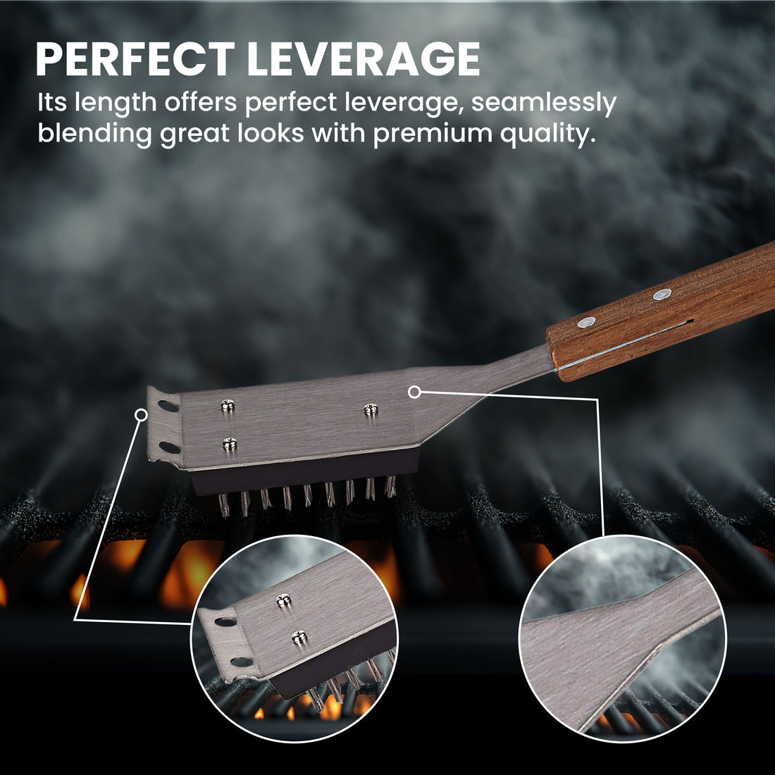 Grill Brush and Scraper for Barbecue with Replaceable Stainless Steel Bristles Head – Grill Brush for Outdoor Grill with Extended 15” Large Wooden Handle