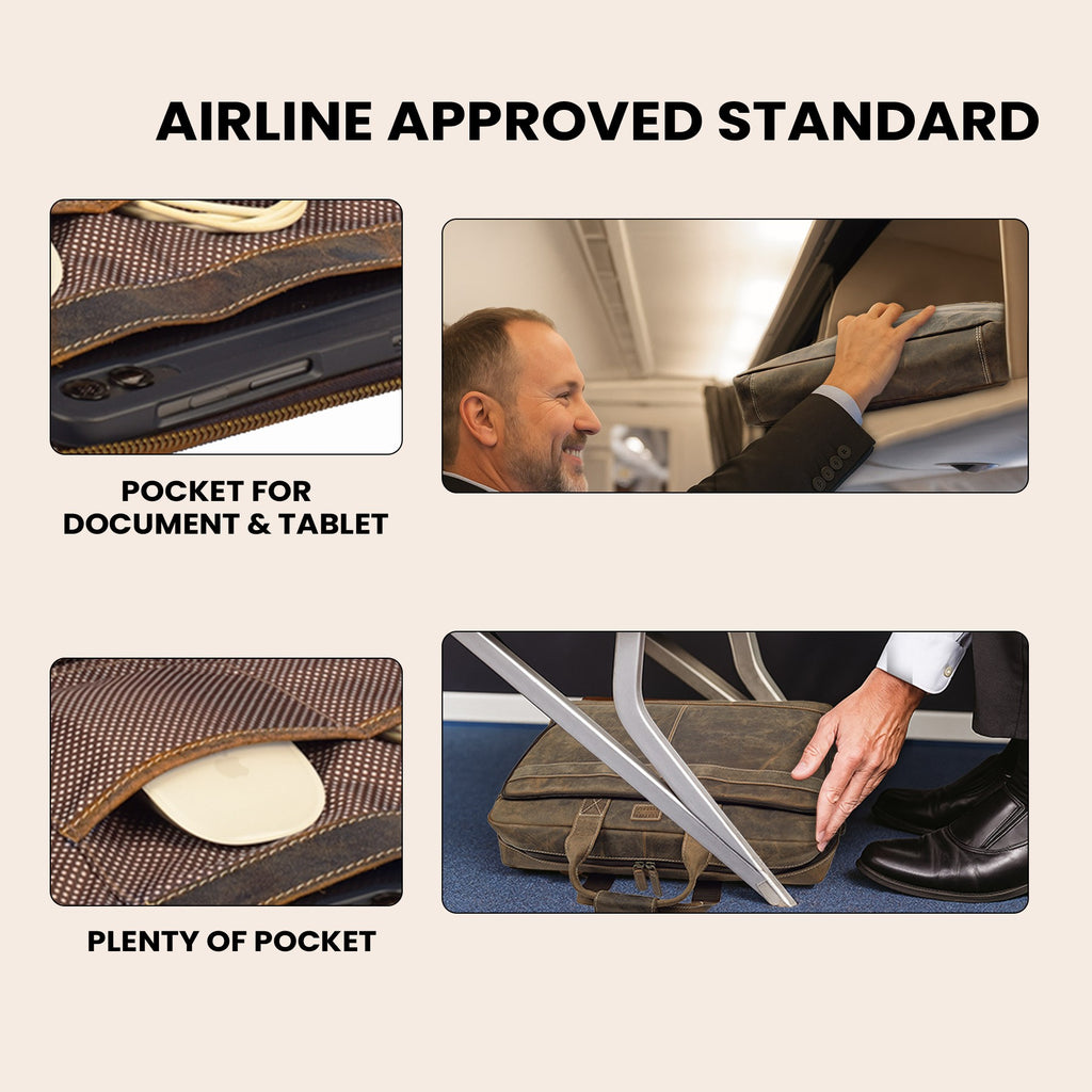 Leather Laptop Messenger Briefcase Bag - Cappuccino Brown