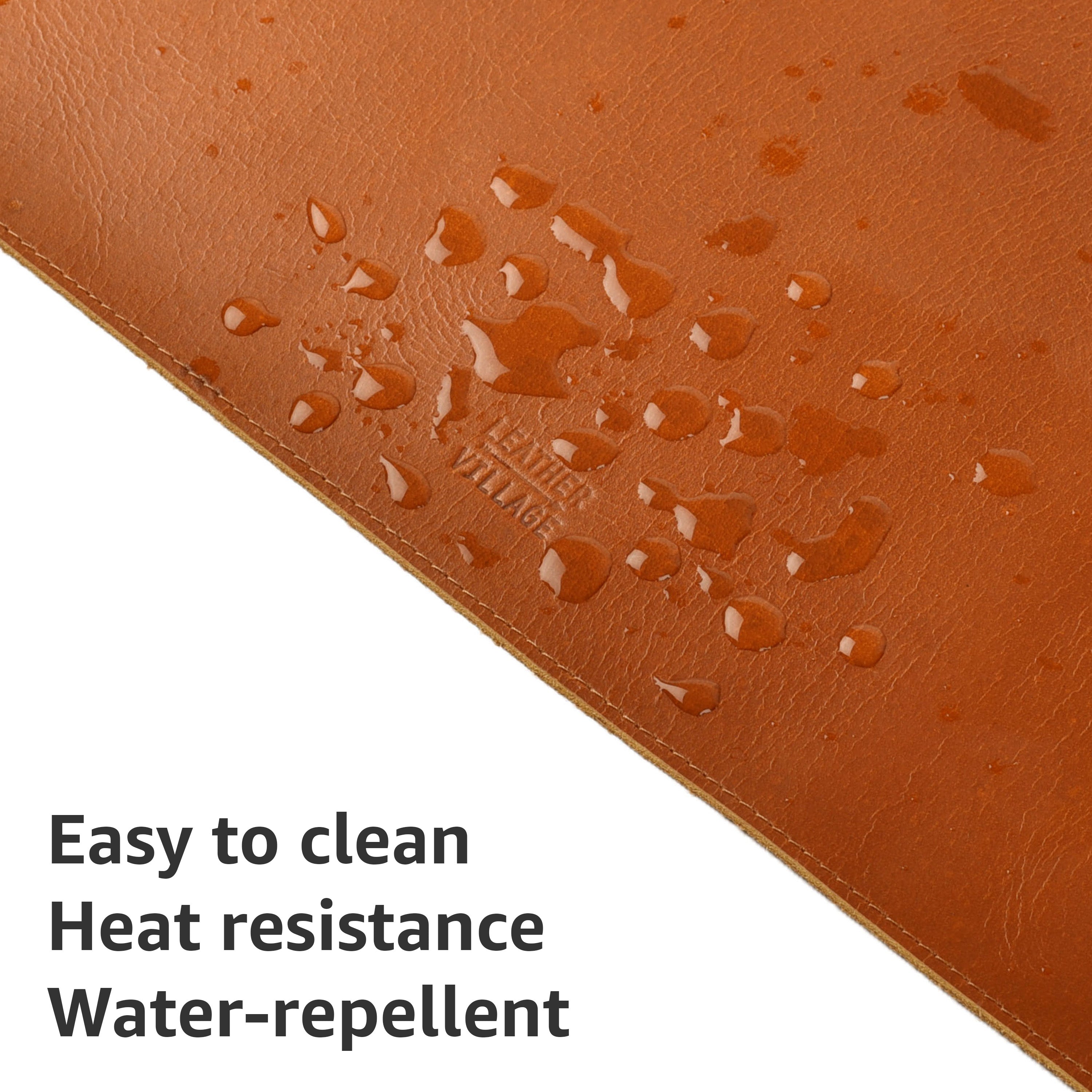 Real Leather Desk Mat for Desktop & Laptop, with Leather Tray & Tea Coaster, 3mm Thick 32''x16'' Genuine Leather Desk Cover-Protector-Blotter