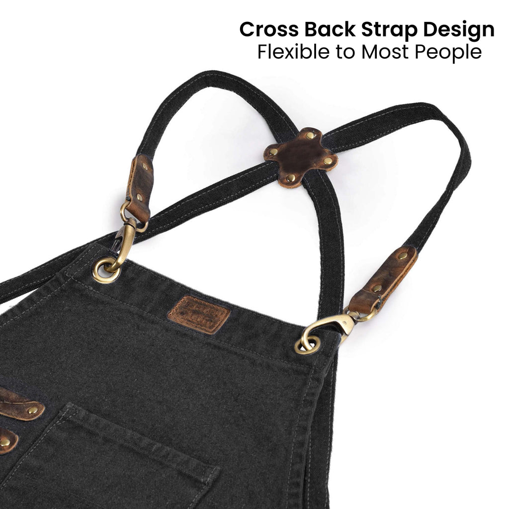 Canvas Cross-Back Work Apron for Men - Black