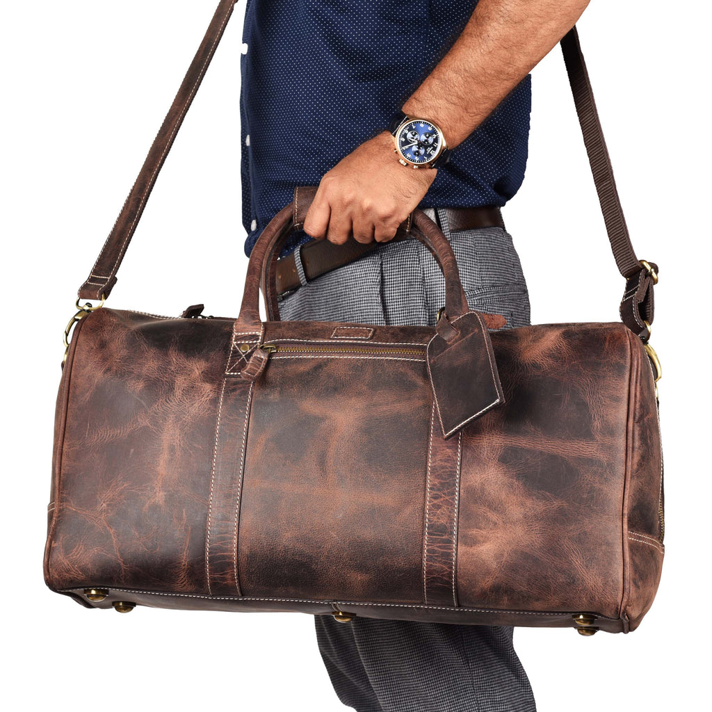 Leather Travel Duffel Bag - Cherry