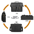 Briefcase Leather Messenger Bag - Black