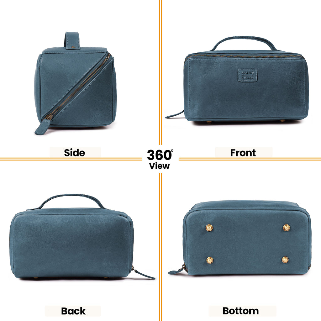 Leather Travel Cosmetic Bag for Women - Blue