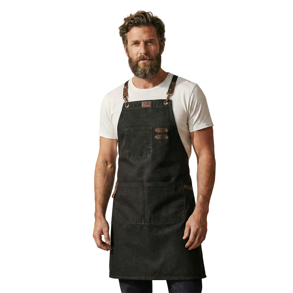 Canvas Cross-Back Work Apron for Men - Black