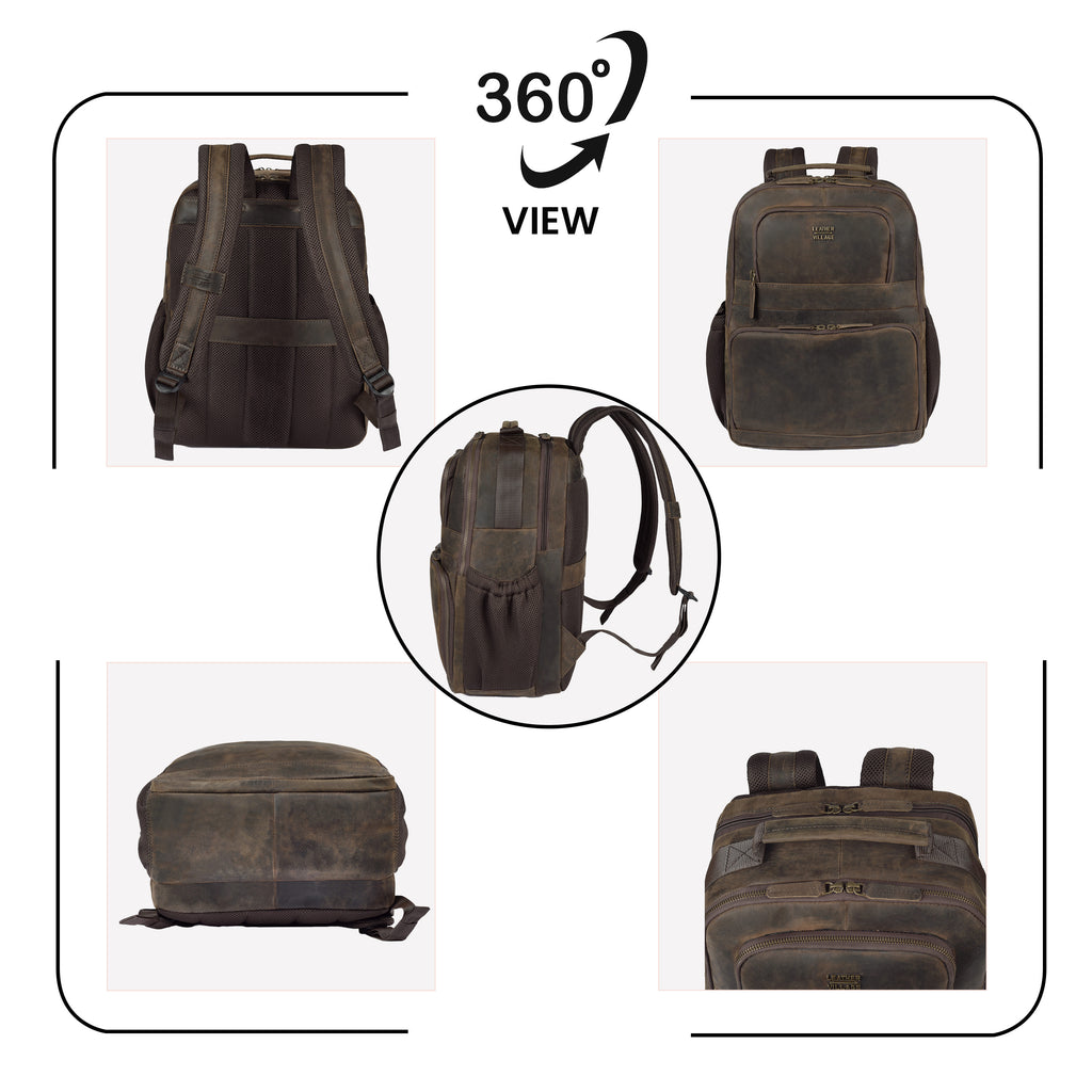 Vintage Leather Laptop Backpack Distressed Brown Travel Bag