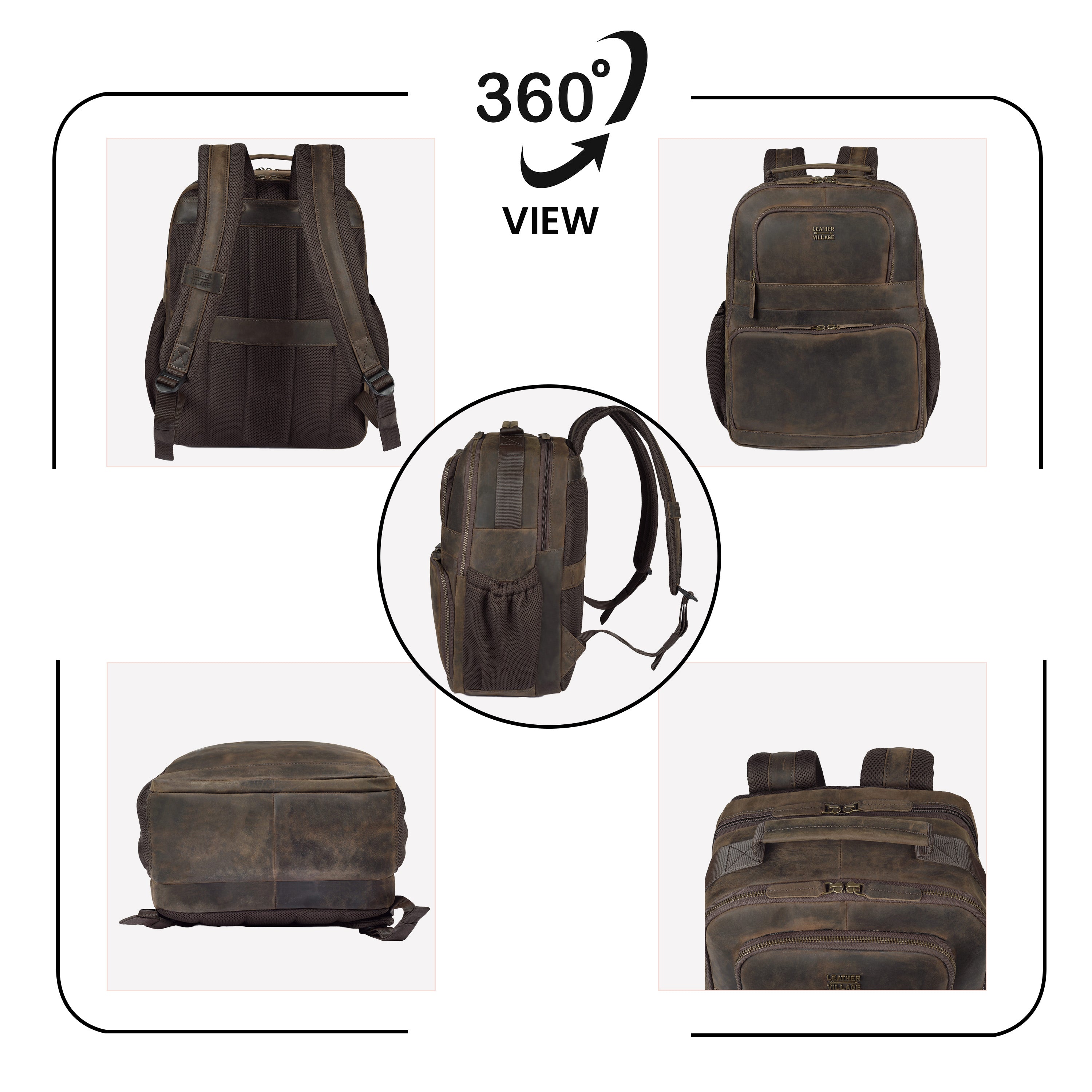 Vintage Leather Laptop Backpack Distressed Brown Travel Bag