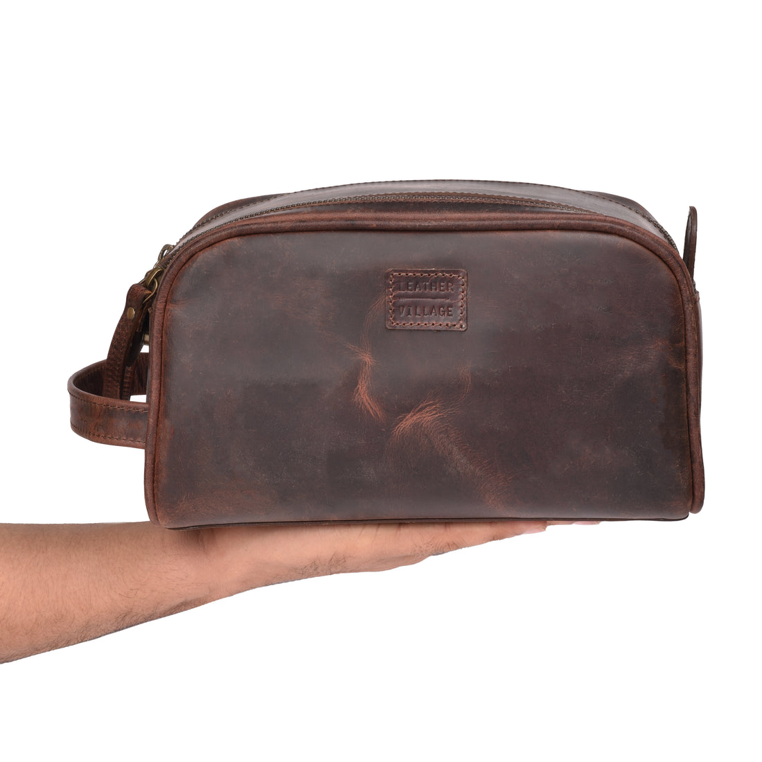 Leather Toiletry Bag for Men, Travel Essentials Shaving Dopp Kit, Mens Travel Bag Toiletries Organizer Case for Grooming, Water Resistant Cosmetic Bag Pouch