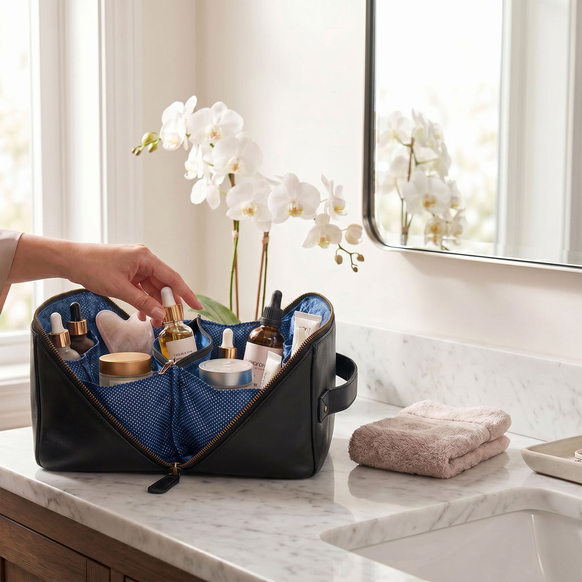 Leather Travel Cosmetic Bag for Women