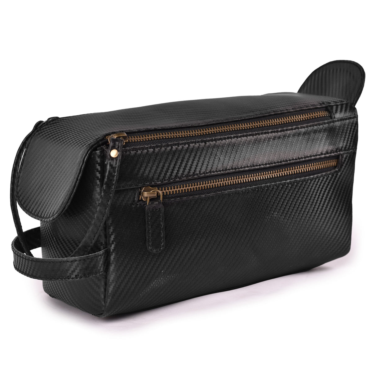 Premium Carbon Leather Travel Toiletry Bag - Large Compact Dopp Kit, Water-Resistance Shaving & Cosmetic Organizer for Men & Women