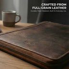 Leather Zipper Padfolio Ring Binder Organizer for Men & Women -Tan