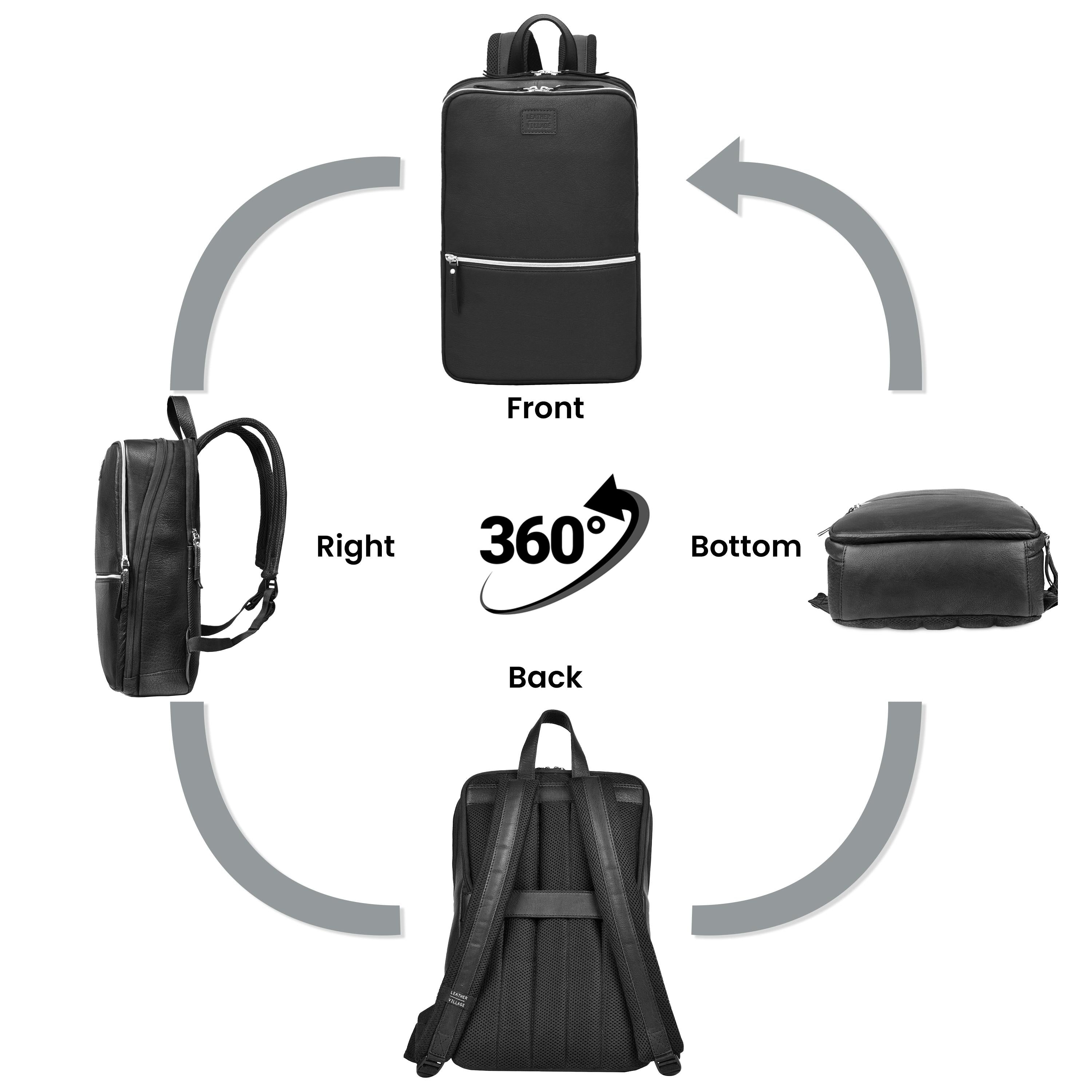 black slim leather backpack Black Leather Laptop Backpack for Work & Travel