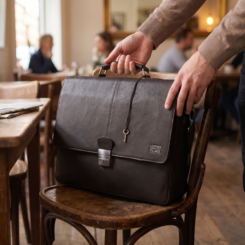 Leather Messenger Bag for Men & Women - Dark Brown