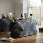 Leather Village Rustic Blue Leather Toiletry Organizer with Spacious Storage Compartments