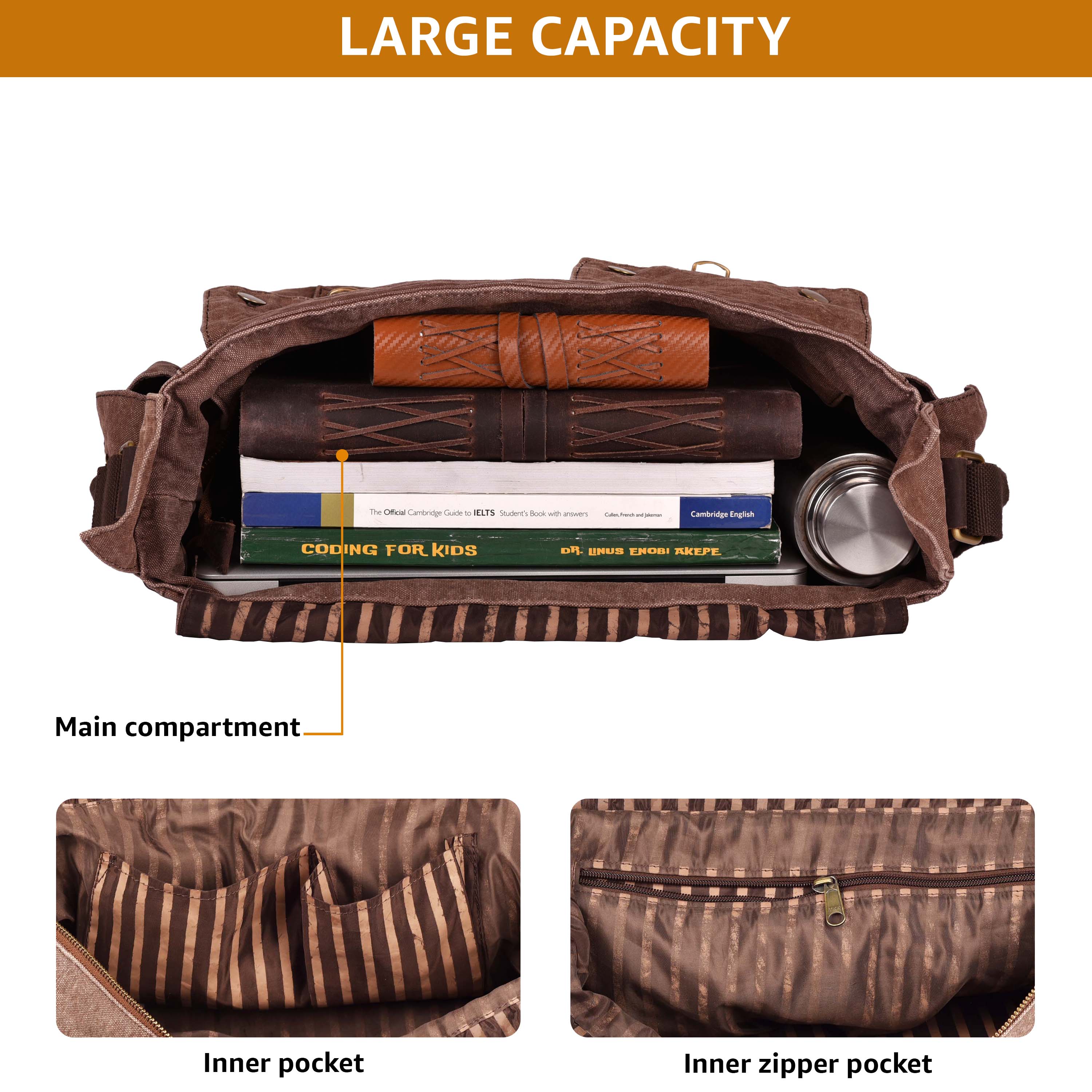 Canvas Messenger Shoulder Bag - Brown