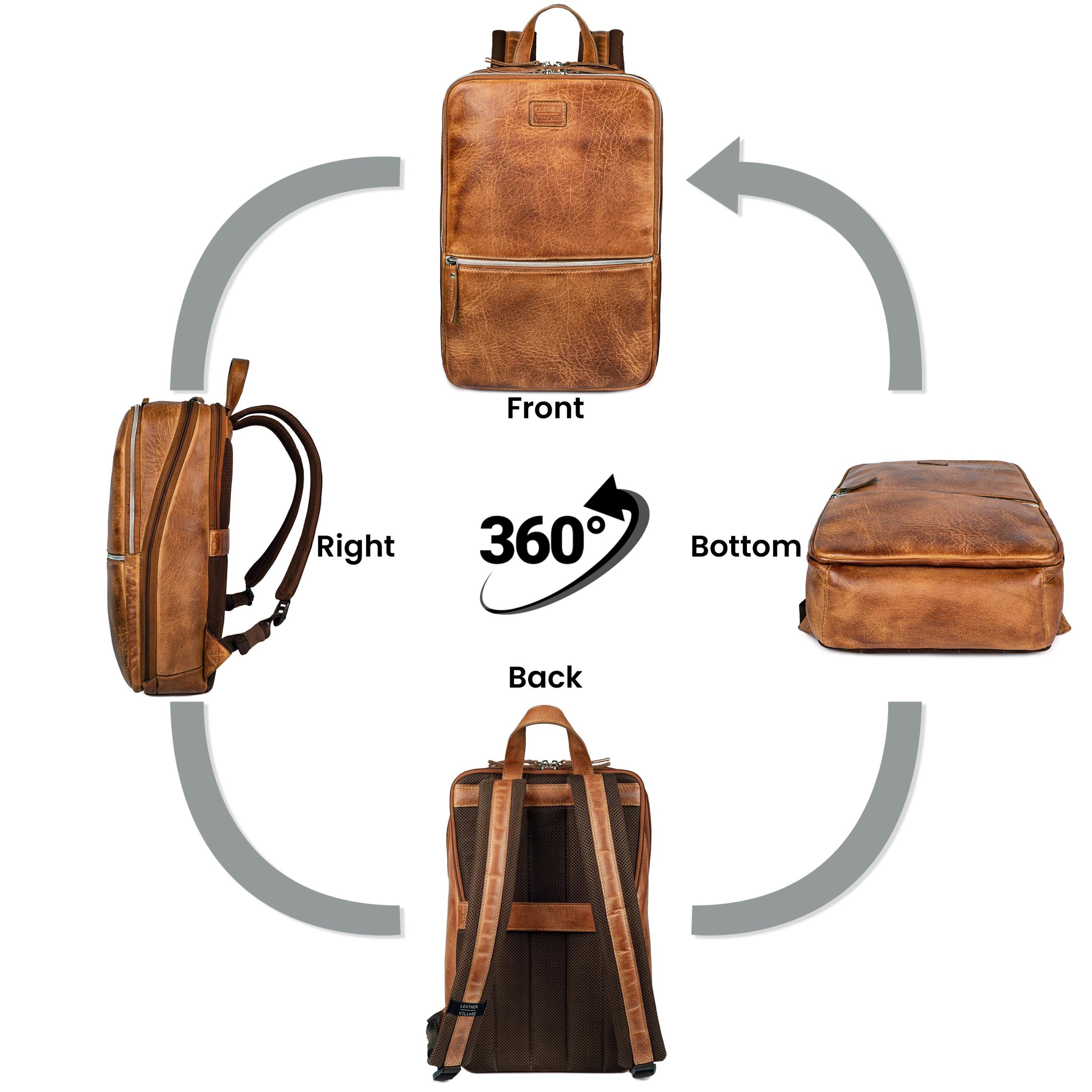 Tan Brown Leather Laptop Backpack for Work & Travel