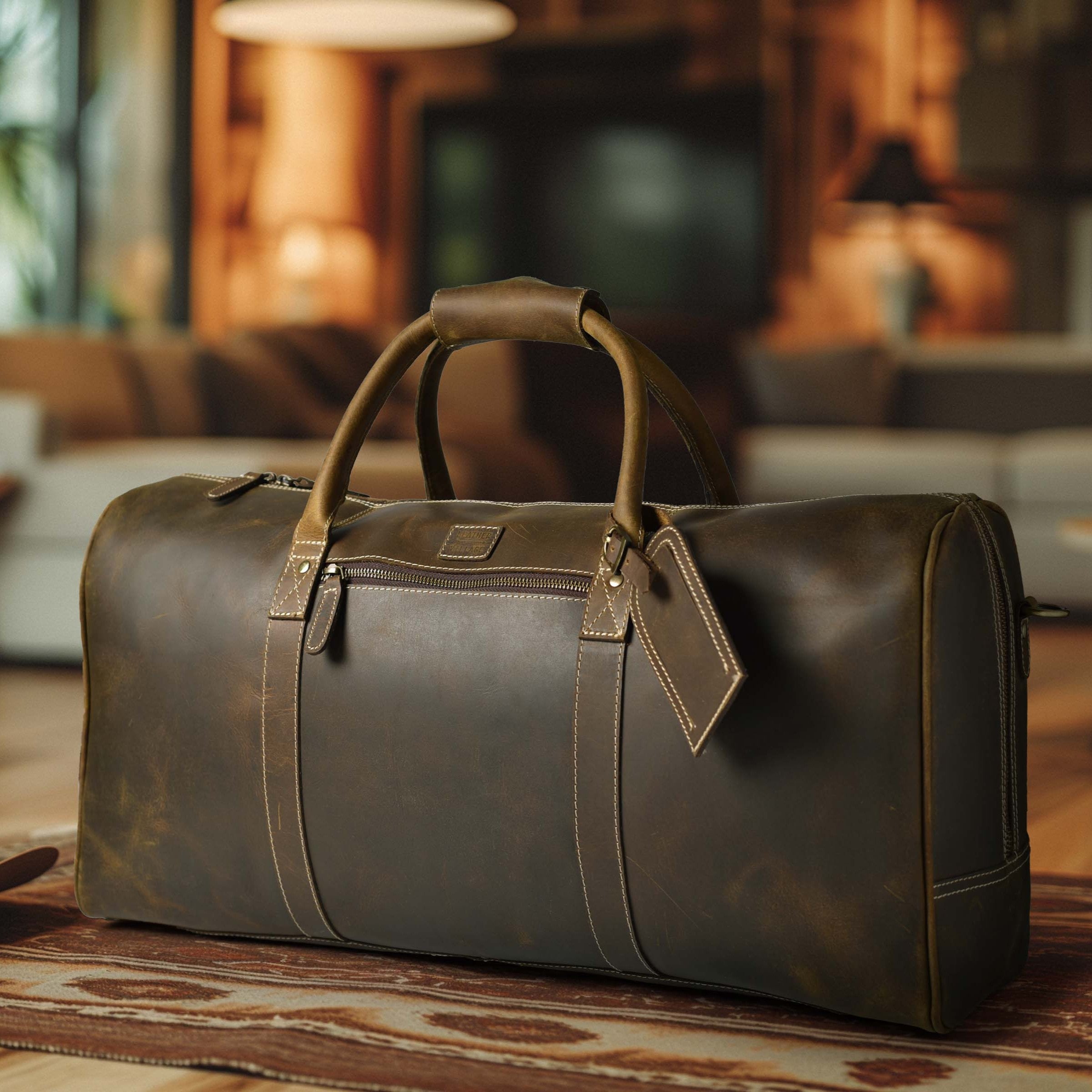 Leather Travel Duffel Bag - Mud