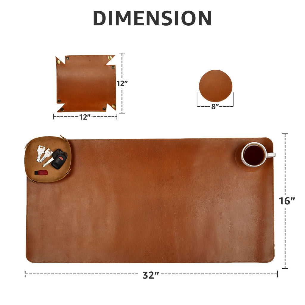 Real Leather Desk Mat for Desktop & Laptop - Tan Leather Village