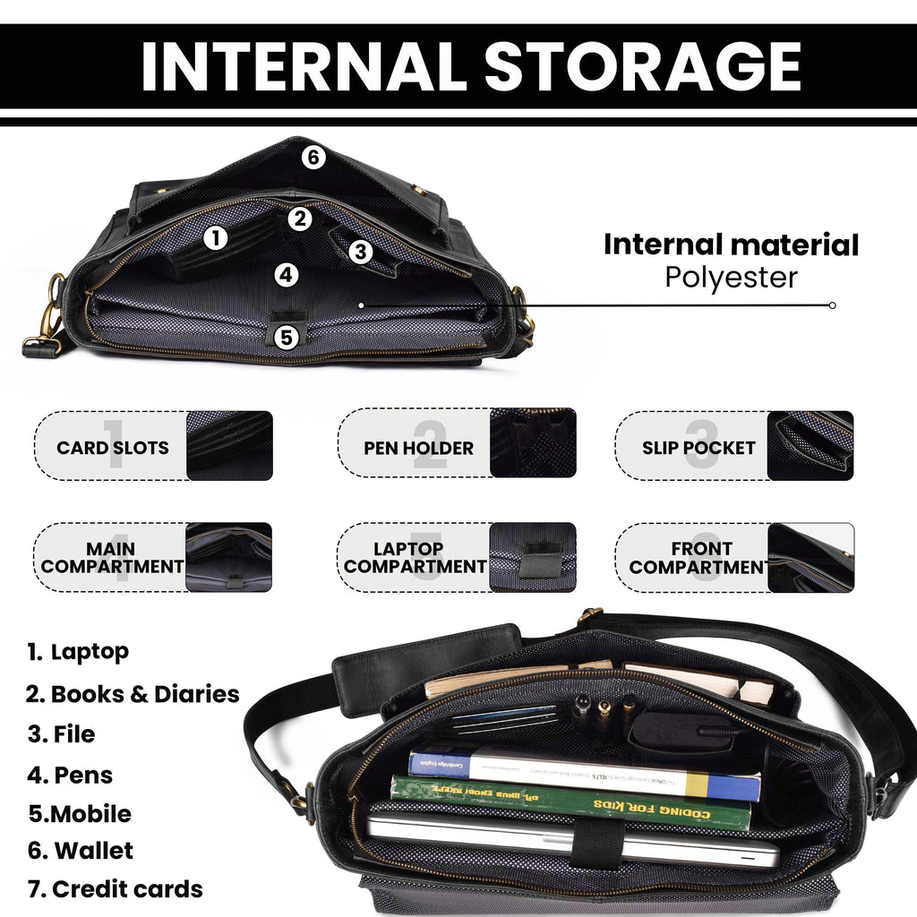 Handmade Vintage Leather Messenger Bag - Black