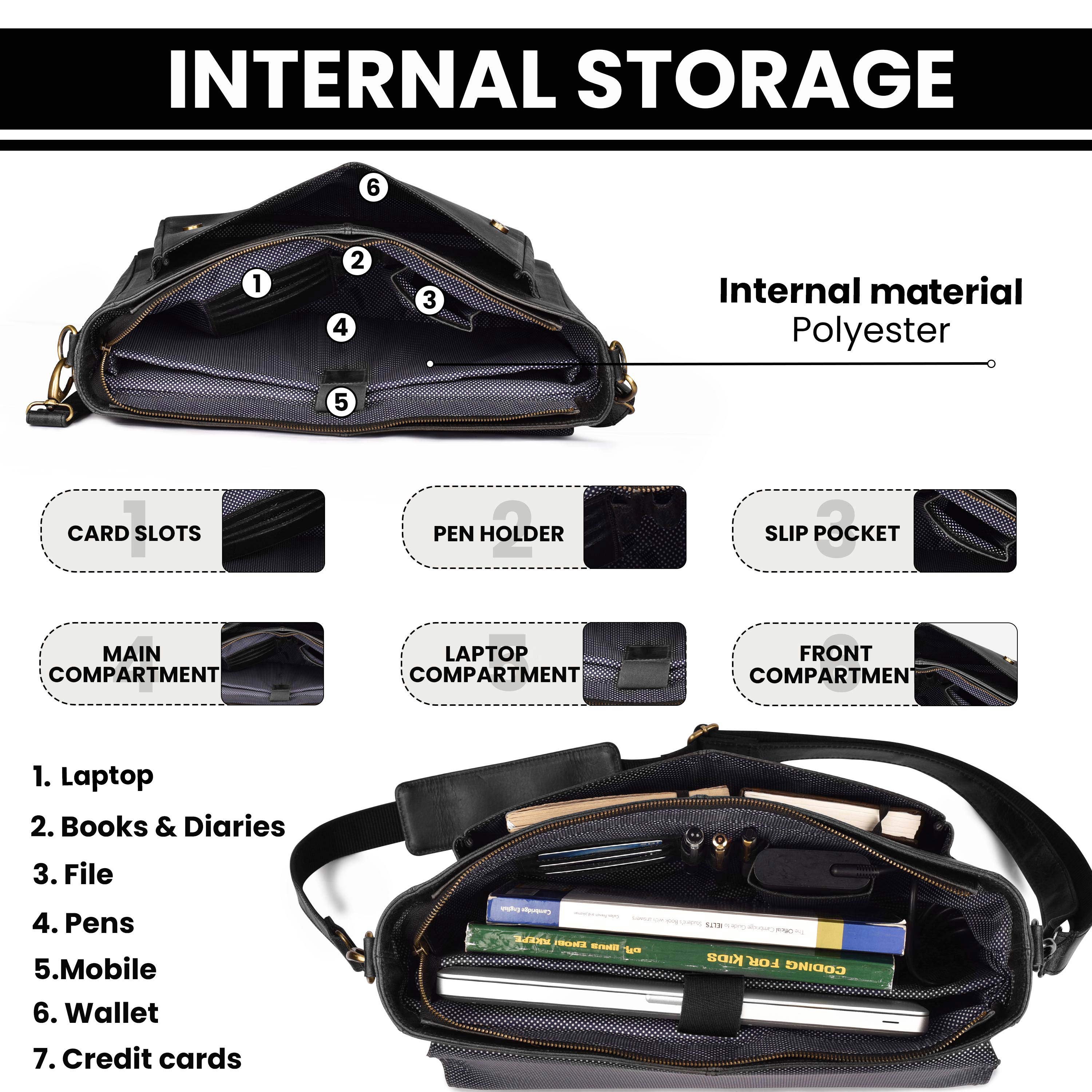 Handmade Vintage Leather Messenger Bag - Black