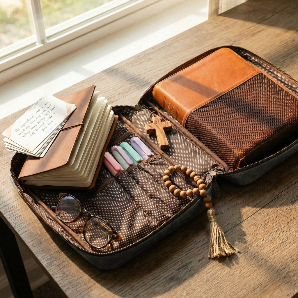 Olive Leather Bible Cover with Zipper - Protective Bible Case Leather Village