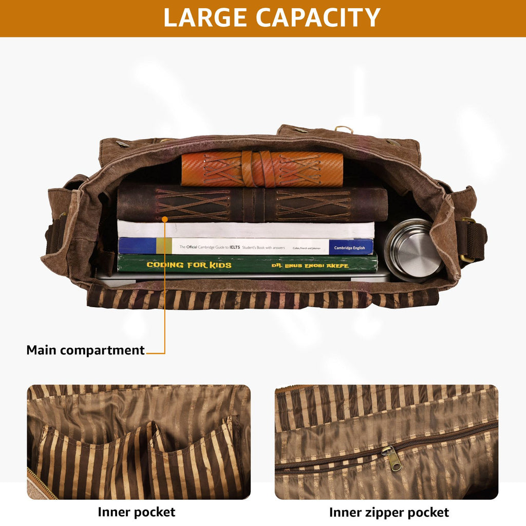 Canvas Messenger Shoulder Bag - Tan