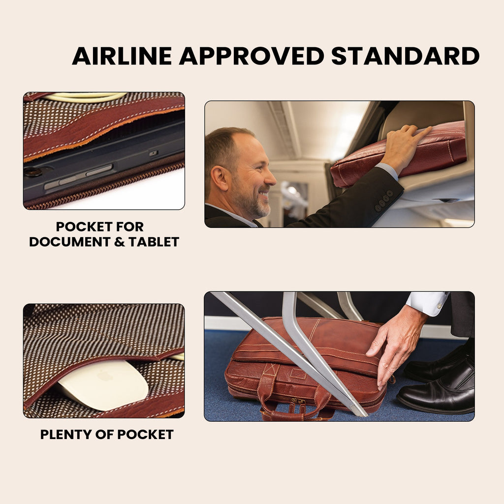 Leather Laptop Messenger Briefcase Bag - RED