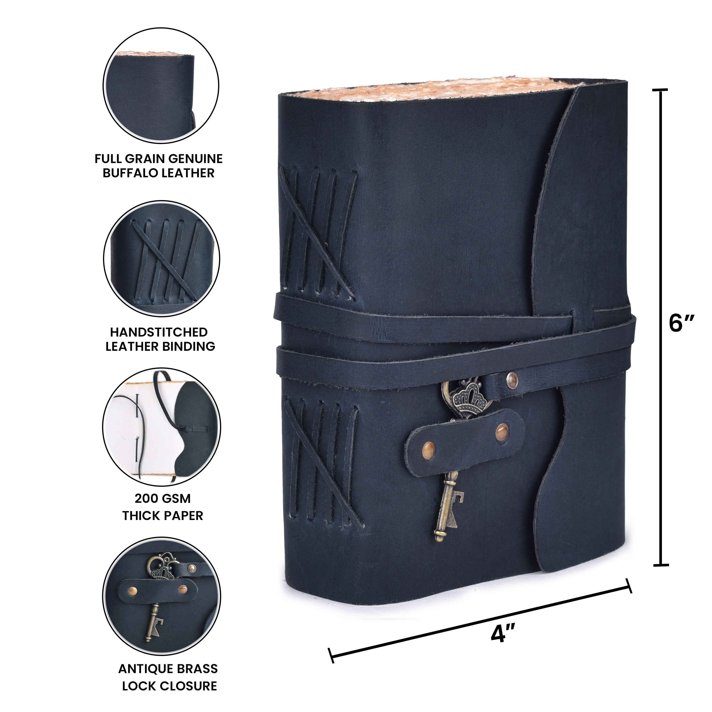 HANDCRAFTED VINTAGE LEATHER JOURNAL WITH ANTIQUE KEY - BOOK OF SHADOWS JOURNAL FOR MEN & WOMEN