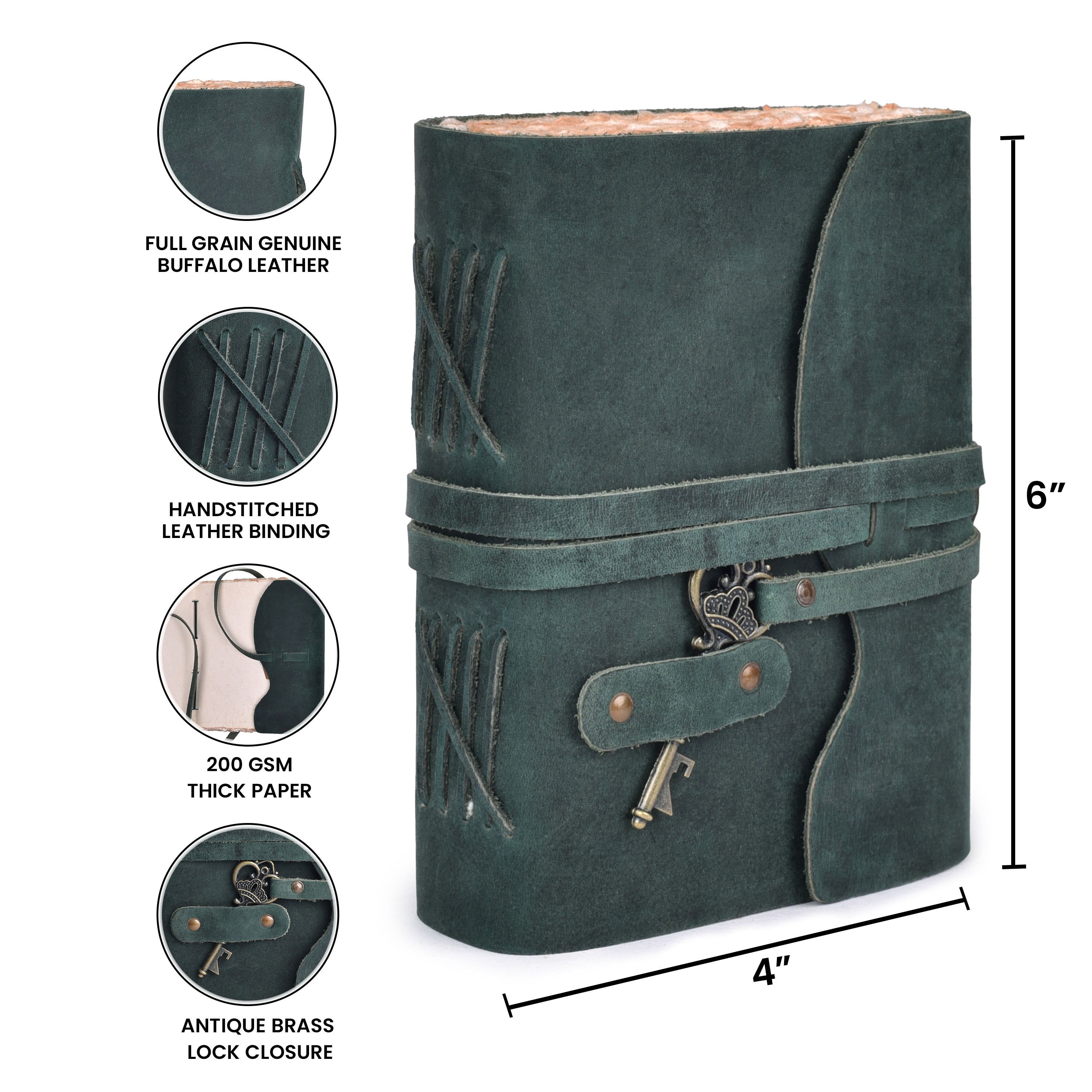 HANDCRAFTED VINTAGE LEATHER JOURNAL WITH ANTIQUE KEY - BOOK OF SHADOWS JOURNAL FOR MEN & WOMEN