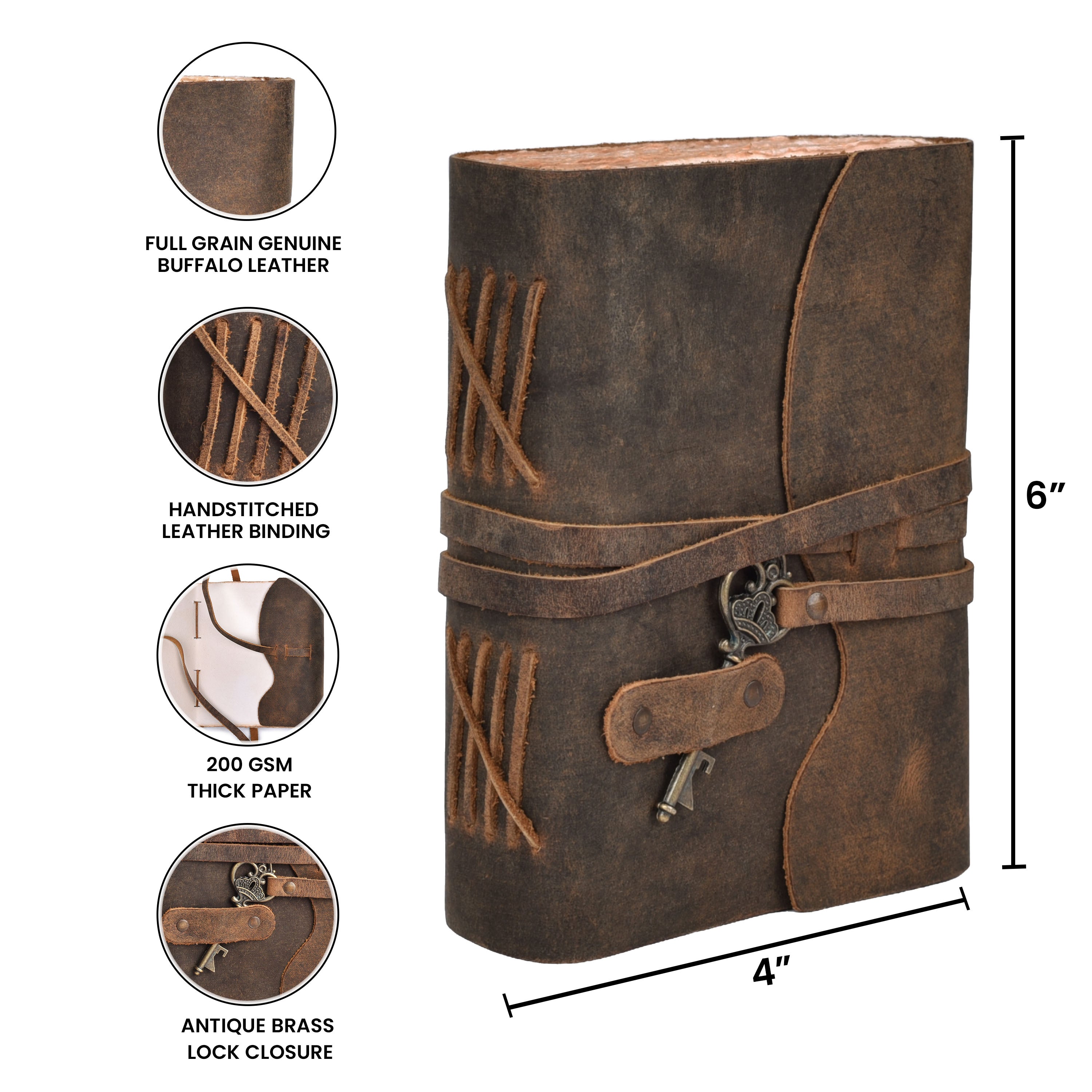 HANDCRAFTED VINTAGE LEATHER JOURNAL WITH ANTIQUE KEY - BOOK OF SHADOWS JOURNAL FOR MEN & WOMEN