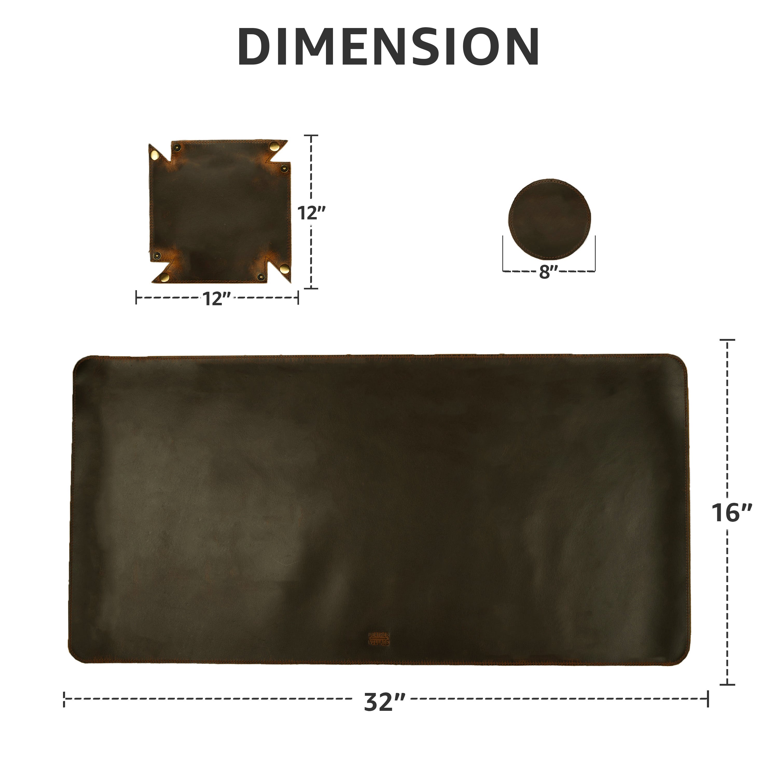 Real Leather Desk Mat for Desktop & Laptop, with Leather Tray & Tea Coaster, 3mm Thick 32''x16'' Genuine Leather Desk Cover-Protector-Blotter