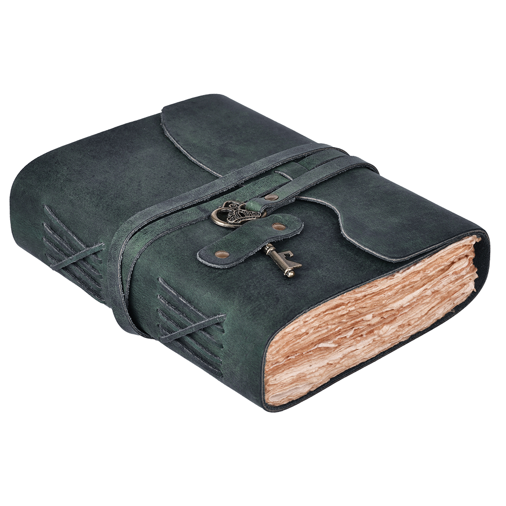 Leather Bound Journal with Antique Key- Turquoise