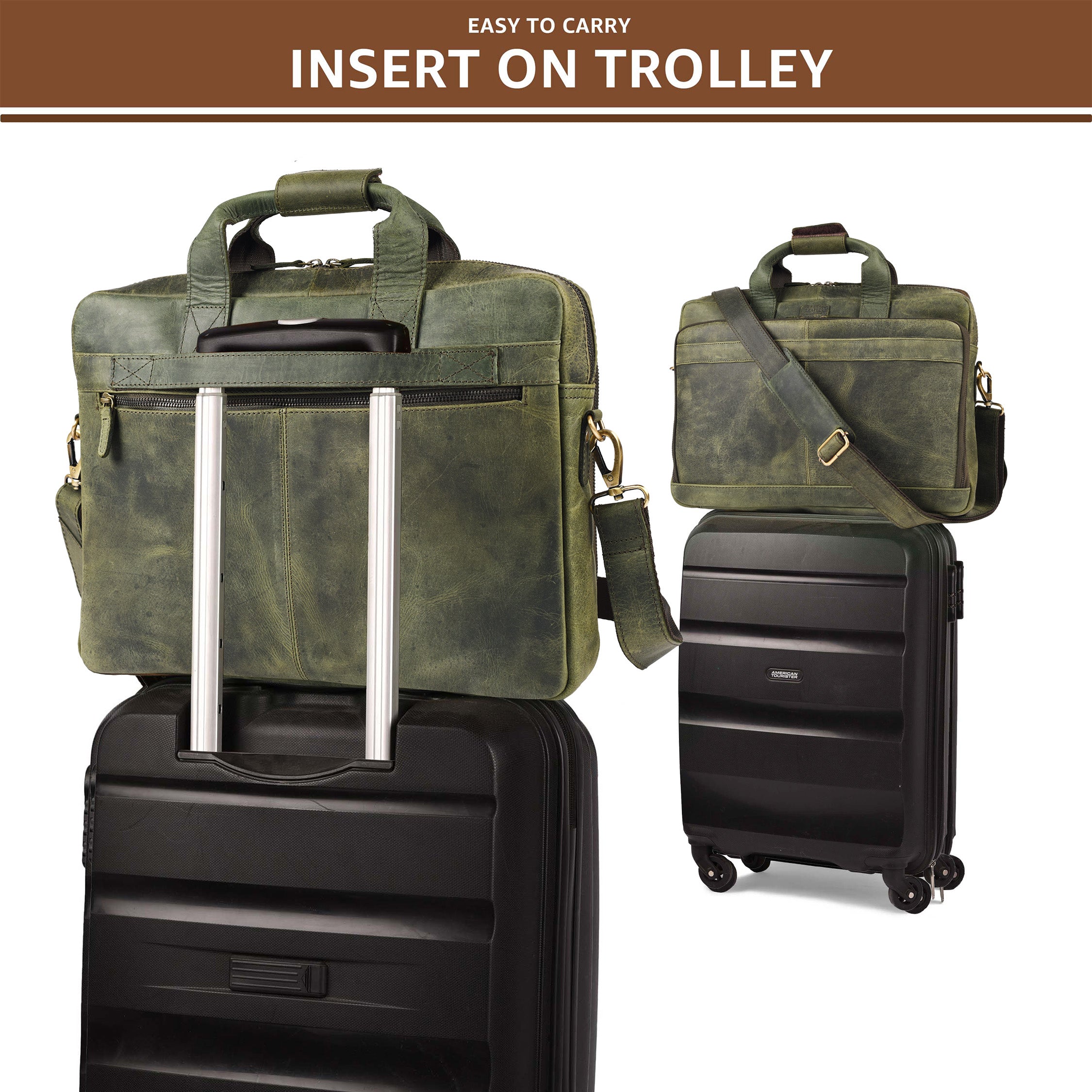 Leather Laptop Messenger Briefcase Bag - OLIVE Leather Village