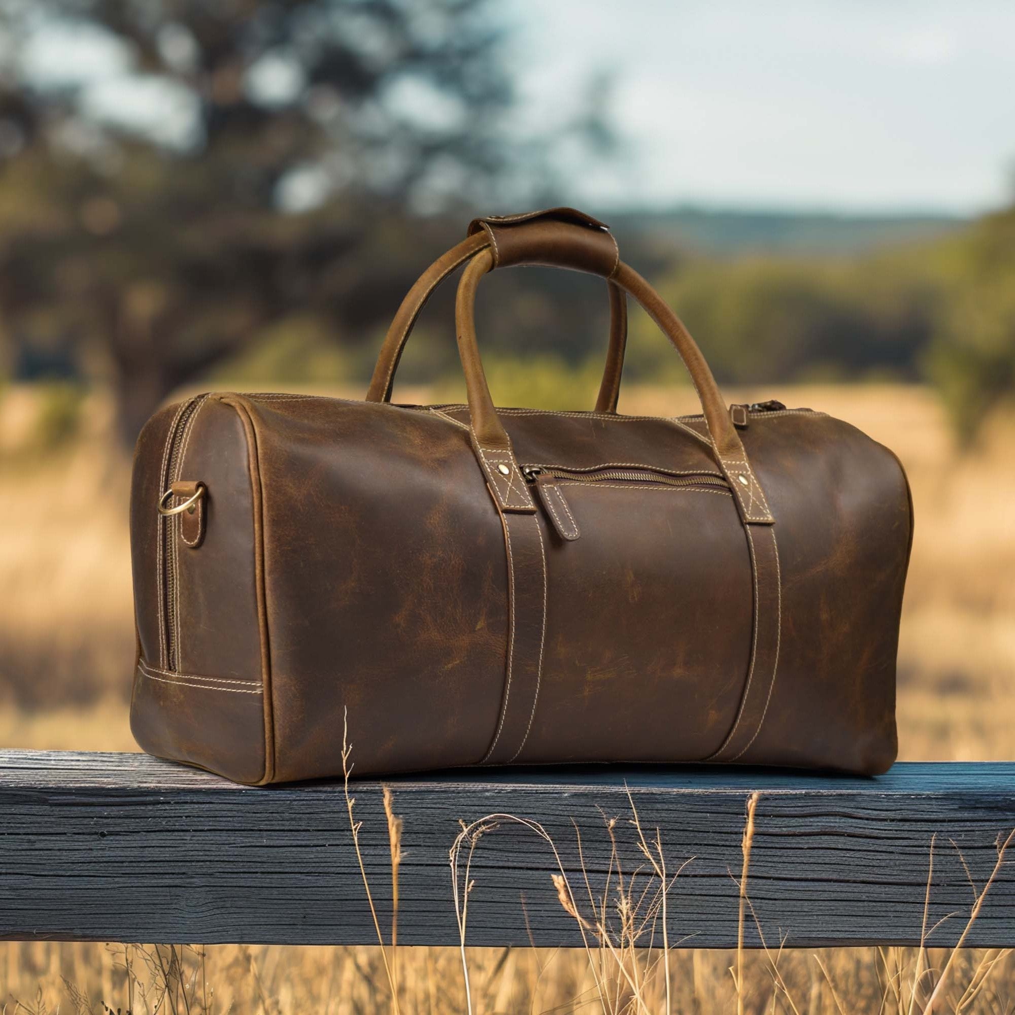 Leather Travel Duffel Bag - Mud