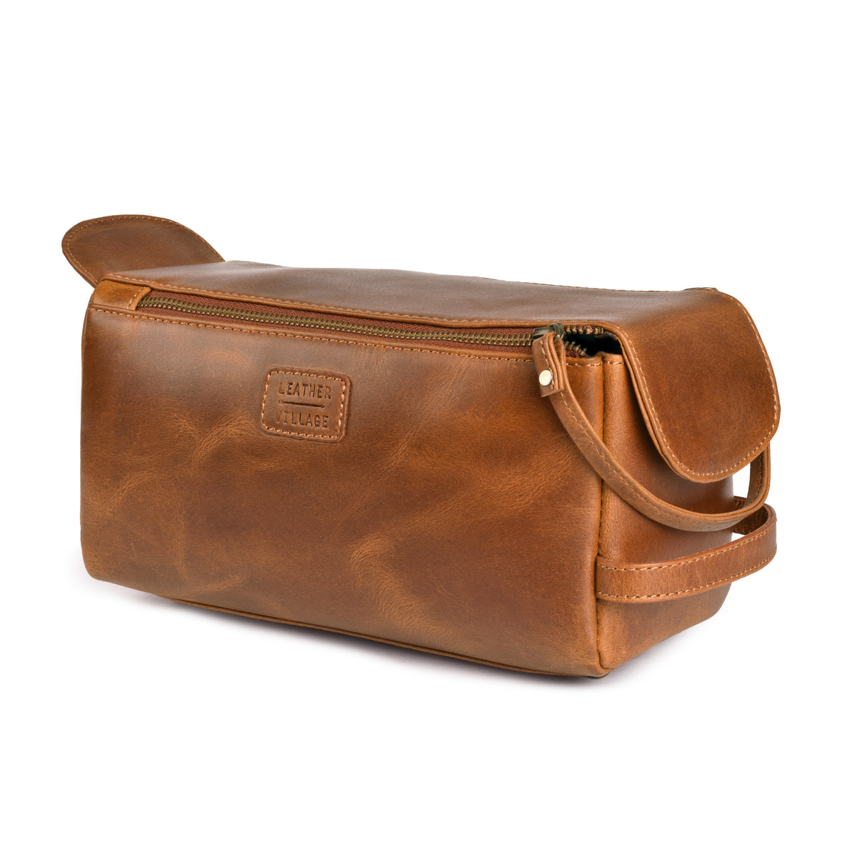 Leather Toiletry Bag – Rustic Brown – Travel Dopp Kit for Men & Women