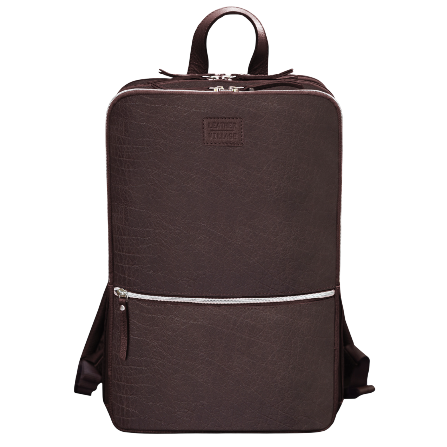 Dark Brown Leather Laptop Backpack for Work & Travel