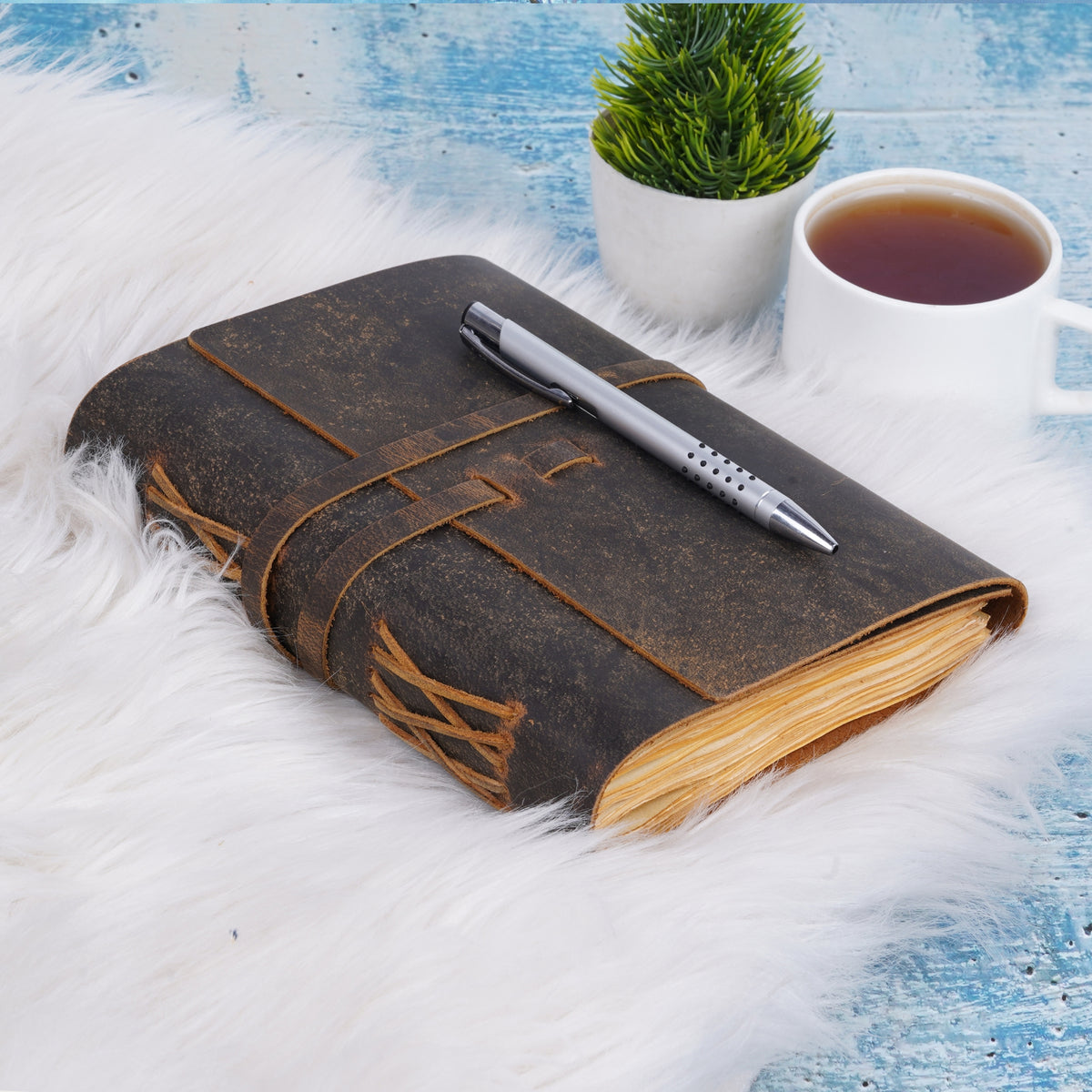 Vintage Leather Journal - Lined Paper Notebook