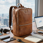 Tan Brown Leather Laptop Backpack for Work & Travel
