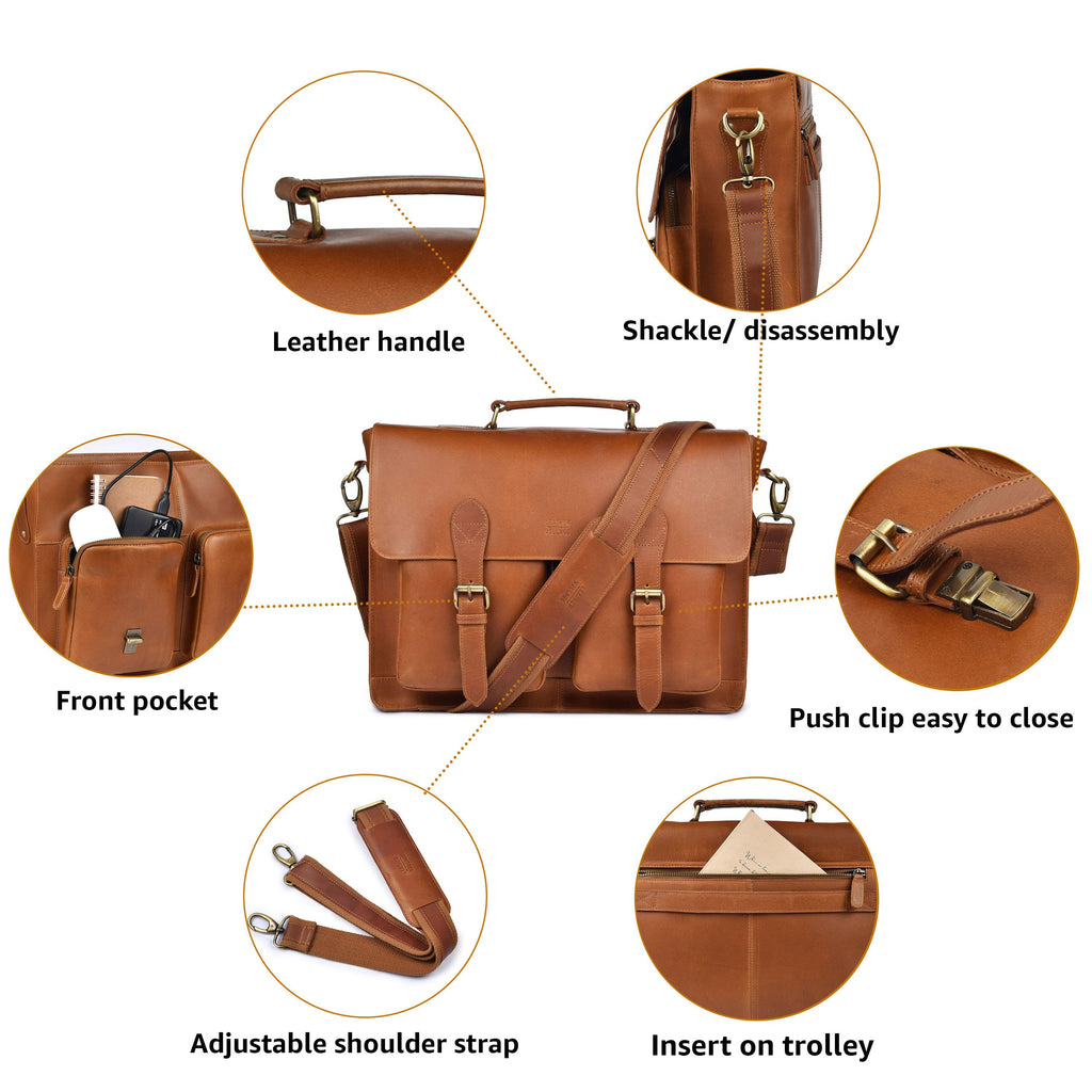Briefcase Leather Messenger Bag - Tan