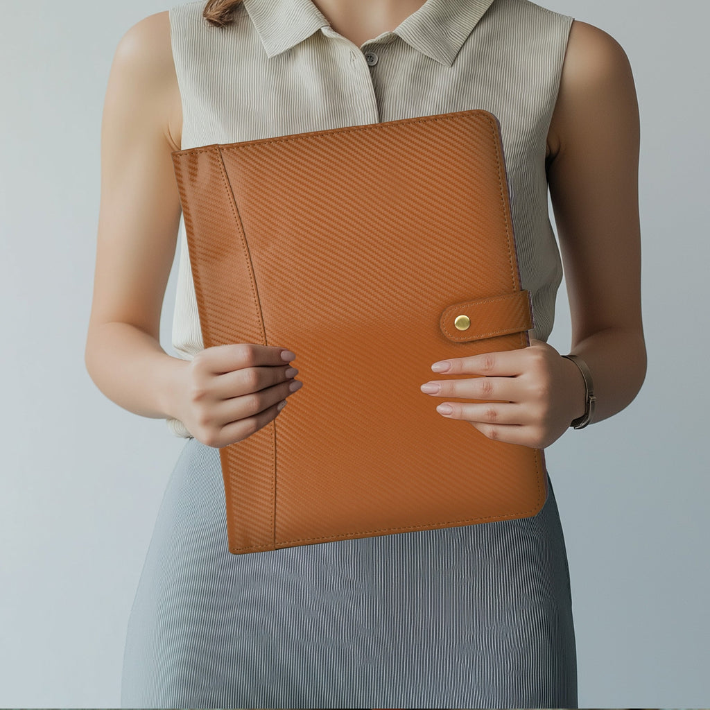 Leather Village carbon black executive document organizer pad