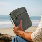 Olive Leather Bible Cover with Zipper - Protective Bible Case Leather Village