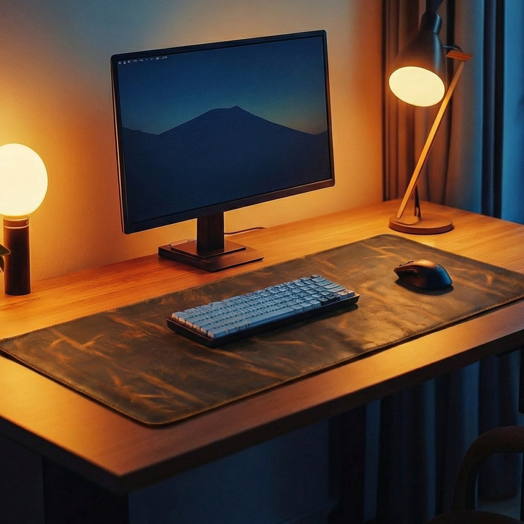Real Leather Desk Mat for Desktop & Laptop - Brown Leather Village