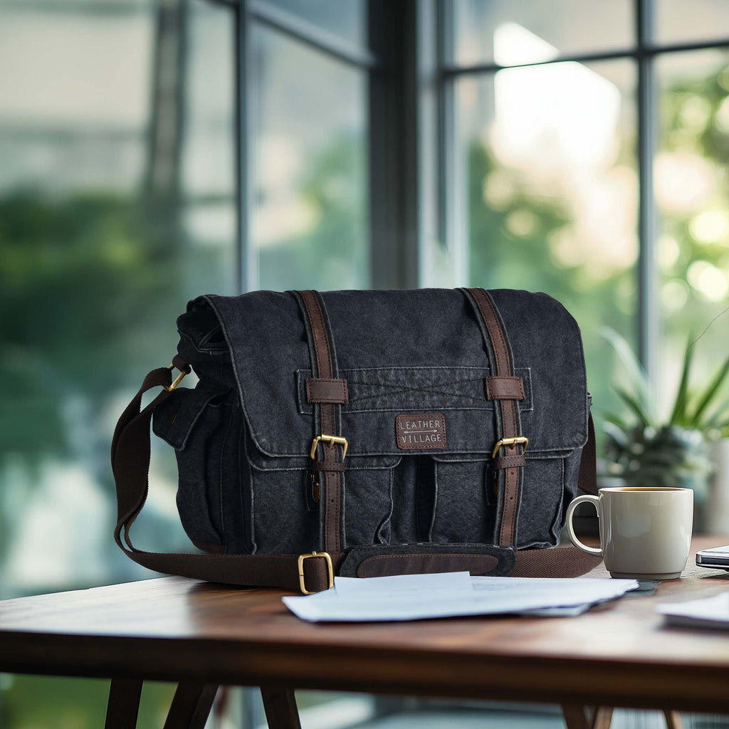 Canvas Messenger Shoulder Bag - Gray