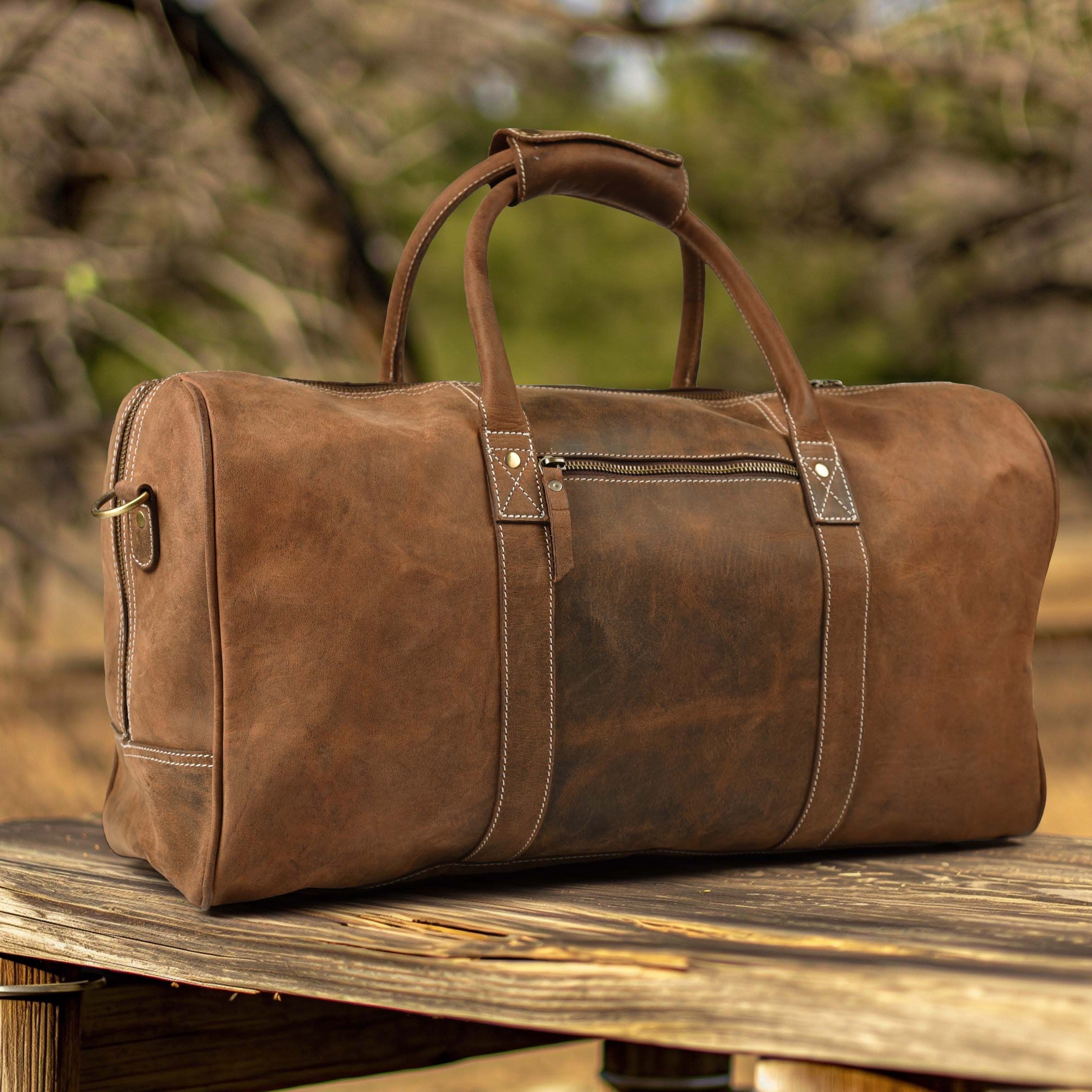 Leather Travel Duffel Bag - Brown