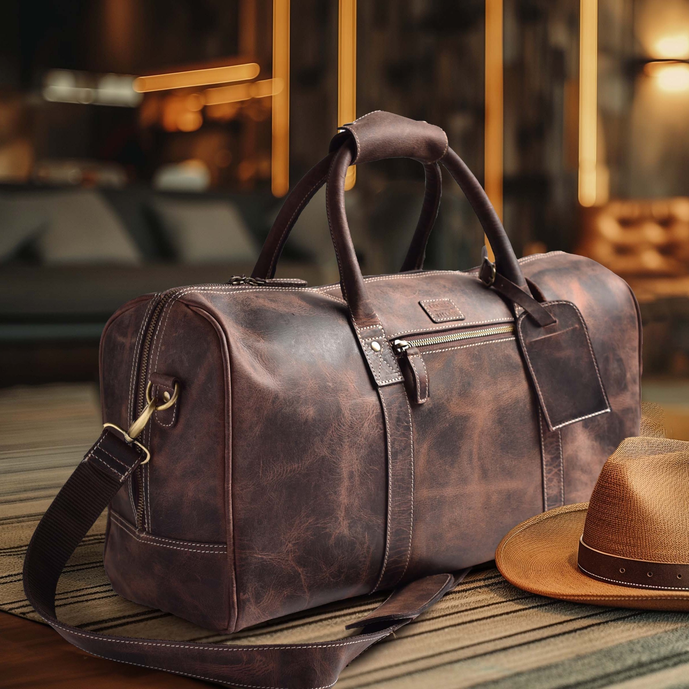 Leather Travel Duffel Bag - Cherry