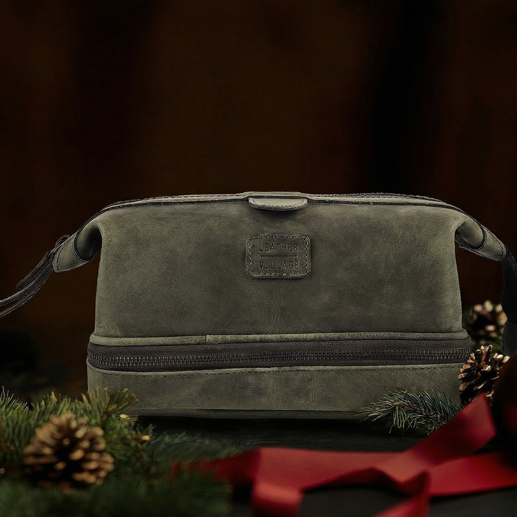 Olive Leather Dopp Kit – Travel Toiletry Bag Leather Village