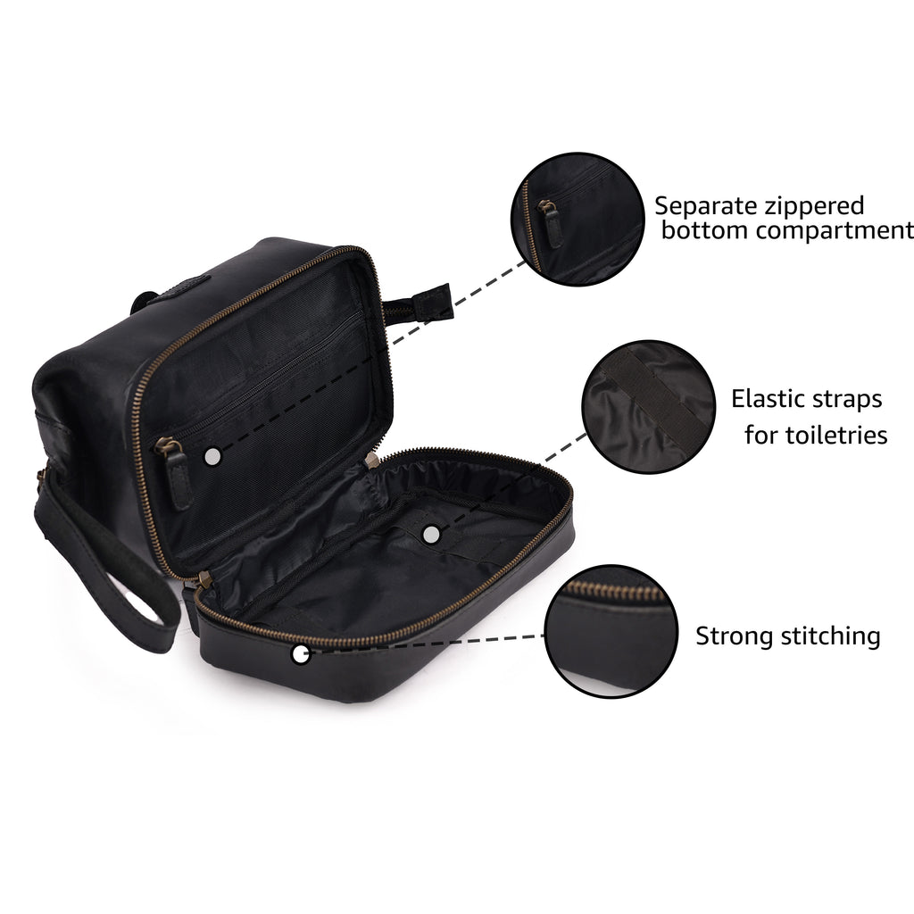 Black Leather Dopp Kit – Travel Toiletry Bag