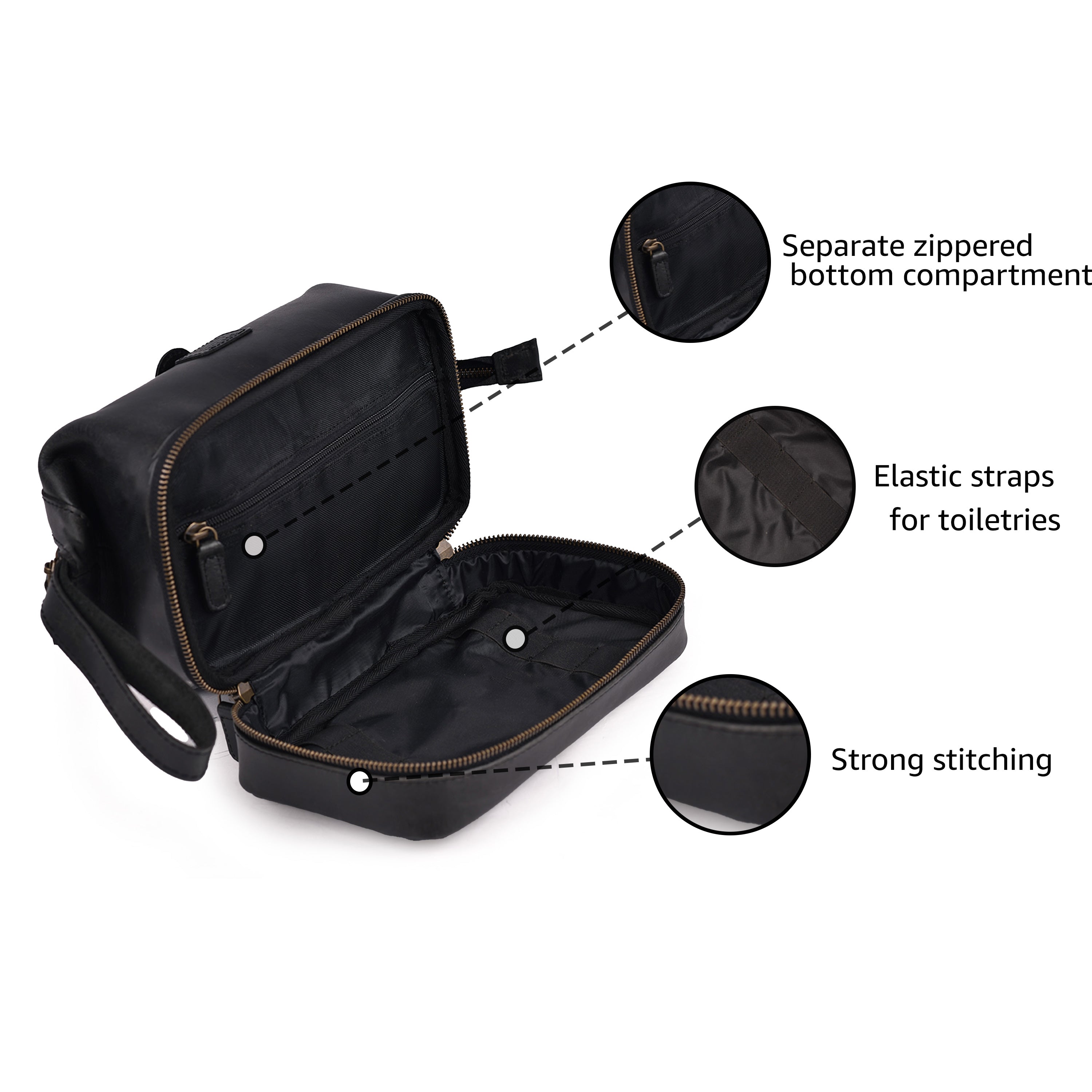 Black Leather Dopp Kit – Travel Toiletry Bag